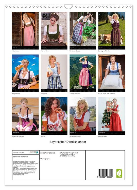 Produktbild: Bayerischer Dirndlkalender (Wandkalender 2026 DIN A3 hoch), CALVENDO Monatskalender