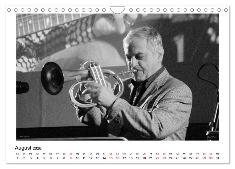 Produktbild: Internationale Meister des Jazz in Schwarzwei&szlig; (Wandkalender 2026 DIN A4 quer), CALVENDO Monatskalender