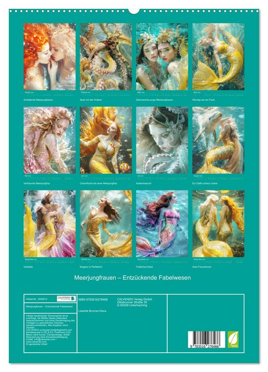 Produktbild: Meerjungfrauen &ndash; Entz&uuml;ckende Fabelwesen (hochwertiger Premium Wandkalender 2026 DIN A2 hoch), Kunstdruck in Hochglanz