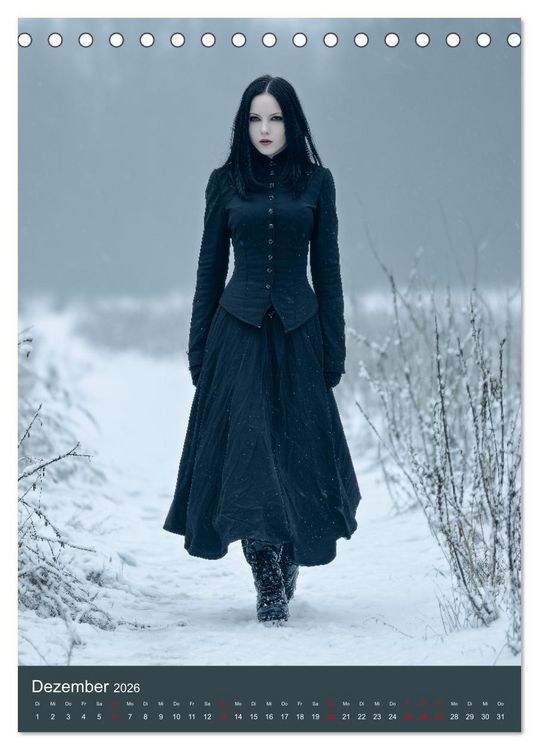 Produktbild: Gothic Girls - d&uuml;stere Frauen in schwarzer Gothic-Kleidung (Tischkalender 2026 DIN A5 hoch), CALVENDO Monatskalender