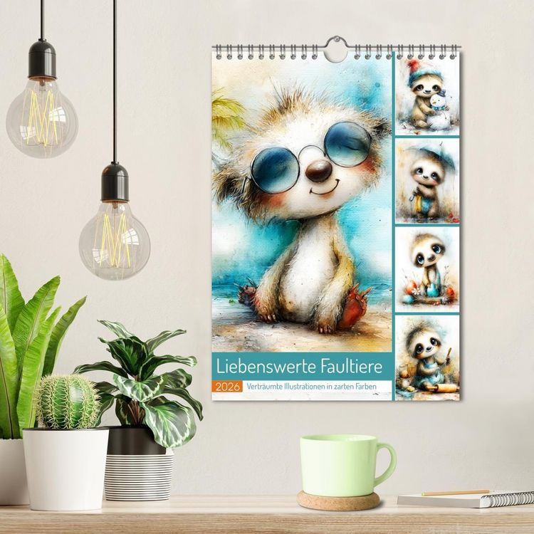 Produktbild: Liebenswerte Faultiere. Vertr&auml;umte Illustrationen in zarten Farben (Wandkalender 2026 DIN A4 hoch), CALVENDO Monatskalender