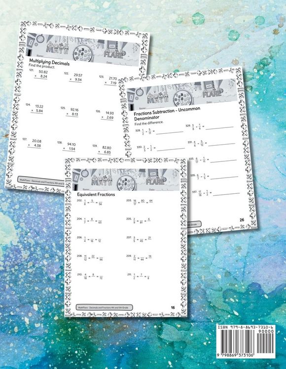 Produktbild: Decimals and Fractions Math Workbook 4th and 5th Grade