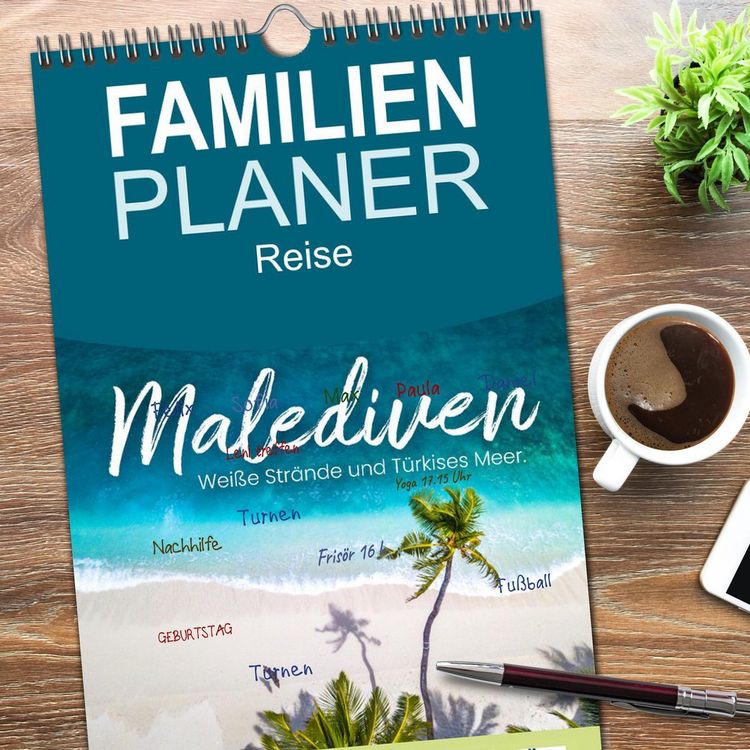 Produktbild: Familienplaner 2026 - Malediven - Wei&szlig;e Str&auml;nde und T&uuml;rkises Meer. mit 5 Spalten (Wandkalender, 21 x 45 cm) CALVENDO
