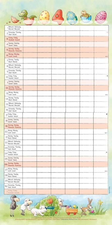 Produktbild: Familienplaner Cartoon 2026 - Broschürenkalender 30x30 cm (30x60 geöffnet) - Kalender mit Platz für Notizen - 6 Spalten - Bildkalender - Wandkalender