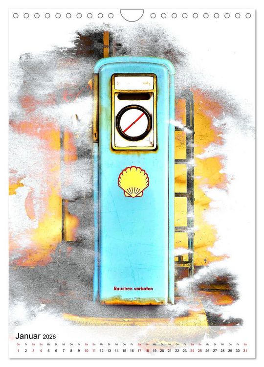 Produktbild: Gasoline - Vintage Tanks&auml;ulen in Szene gesetzt (Wandkalender 2026 DIN A4 hoch), CALVENDO Monatskalender