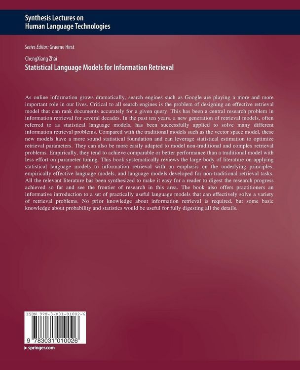 Produktbild: Statistical Language Models for Information Retrieval
