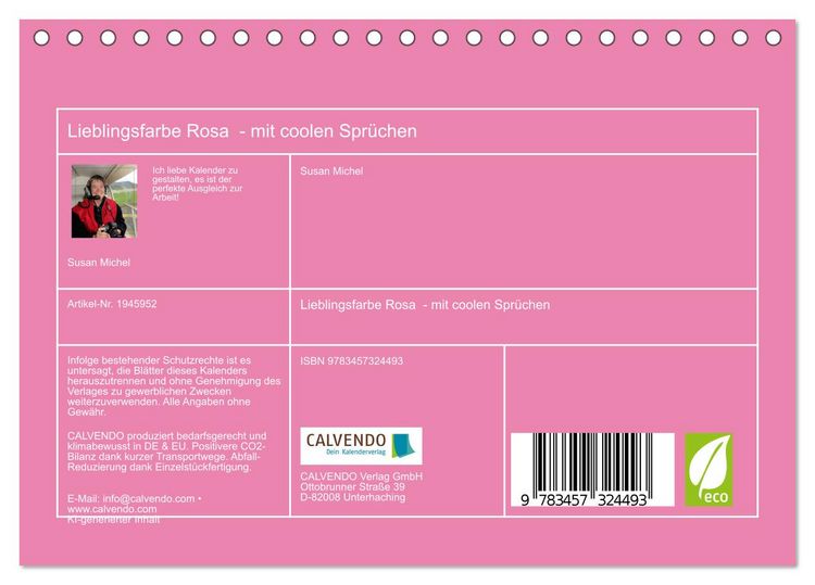 Produktbild: Lieblingsfarbe Rosa - mit coolen Spr&uuml;chen (Tischkalender 2026 DIN A5 quer), CALVENDO Monatskalender