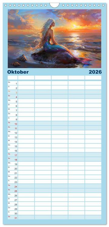 Produktbild: Familienplaner 2026 - Meerjungfrauen. Zauberhafte Nixen-Paintings mit 5 Spalten (Wandkalender, 21 x 45 cm) CALVENDO