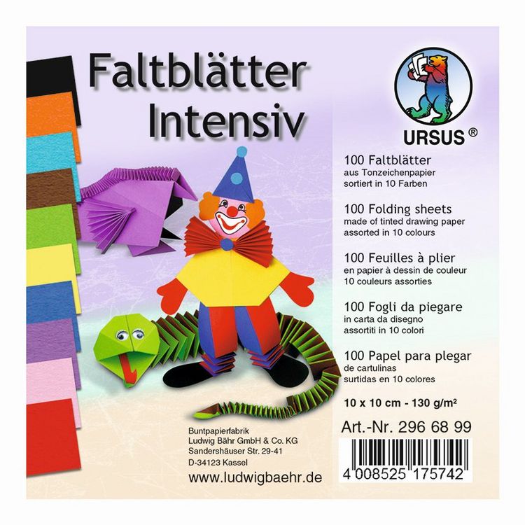 Produktbild: URSUS Falten TonzeichenpapierFaltbl&auml;tter, Intensiv, 130 g/m&sup2;, 10 x 10 cm, sortiert