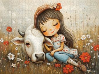 Produktbild: CALVENDO Puzzle Niedliches M&auml;dchen mit Kuh | 2000 Teile Lege-Gr&ouml;&szlig;e 90x67cm Foto-Puzzle f&uuml;r gl&uuml;ckliche Stunden
