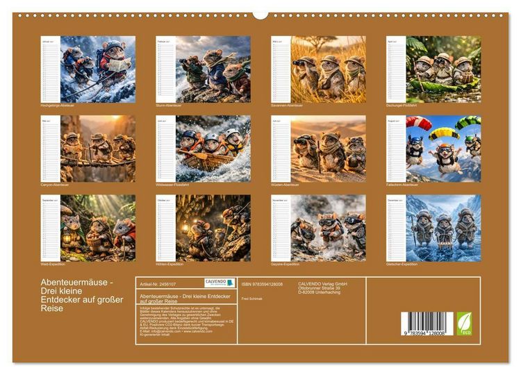 Produktbild: Abenteuerm&auml;use - Drei kleine Entdecker auf gro&szlig;er Reise (hochwertiger Premium Wandkalender 2027 DIN A2 quer), Kunstdruck in Hochglanz