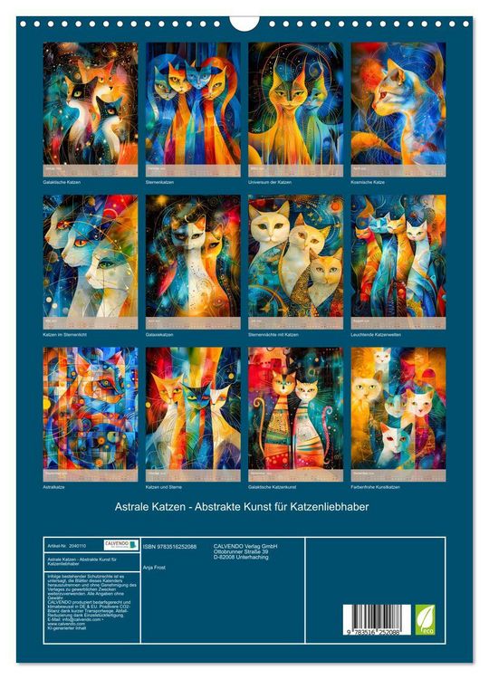 Produktbild: Astrale Katzen - Abstrakte Kunst f&uuml;r Katzenliebhaber (Wandkalender 2026 DIN A3 hoch), CALVENDO Monatskalender