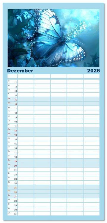 Produktbild: Familienplaner 2026 - Blauer Zauberflug mit 5 Spalten (Wandkalender, 21 x 45 cm) CALVENDO