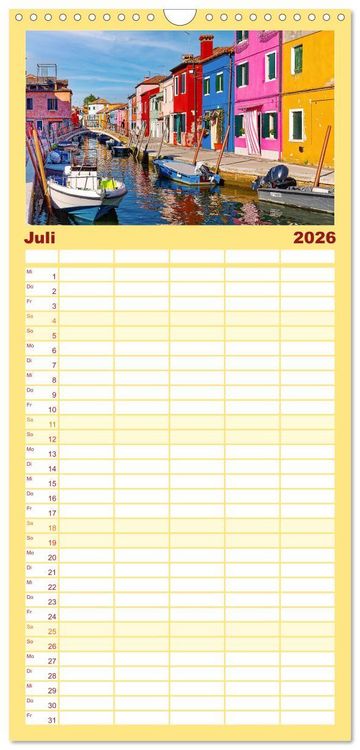 Produktbild: Familienplaner 2026 - Bunt Bunter Burano mit 5 Spalten (Wandkalender, 21 x 45 cm) CALVENDO