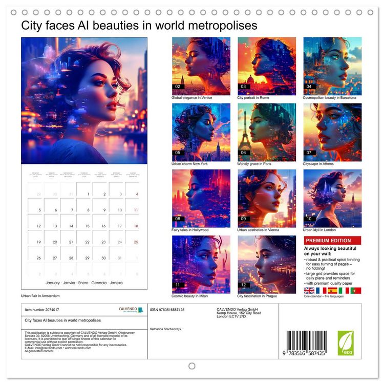 Produktbild: City faces AI beauties in world metropolises (Wall Calendar 2026 12 &times; 12 Inch) CALVENDO 12 Month Wall Calendar