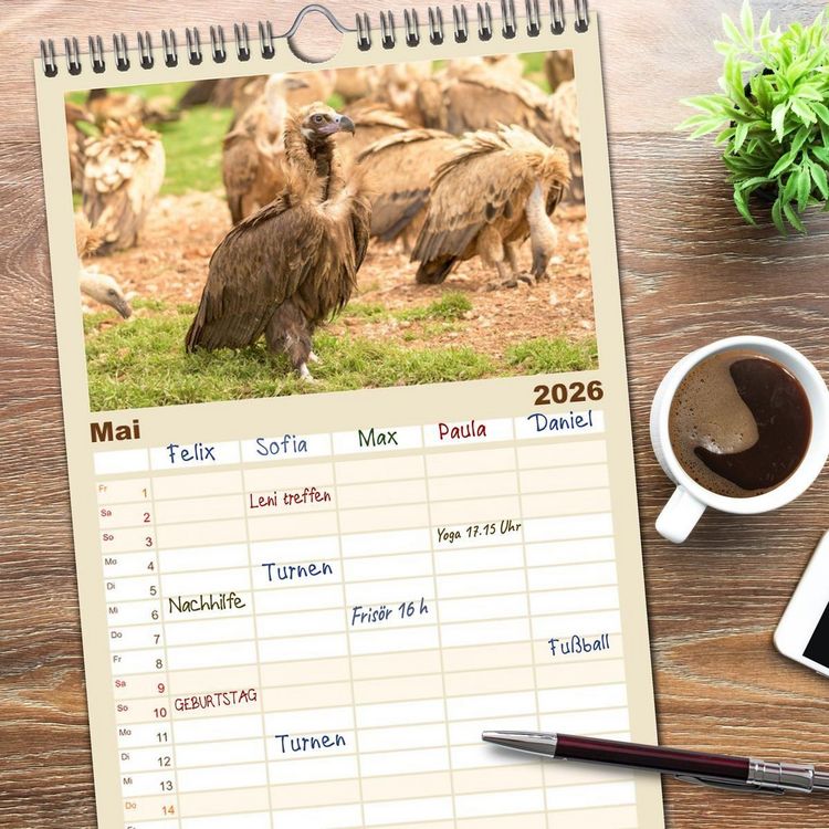 Produktbild: Familienplaner 2026 - Die Geier sind los mit 5 Spalten (Wandkalender, 21 x 45 cm) CALVENDO
