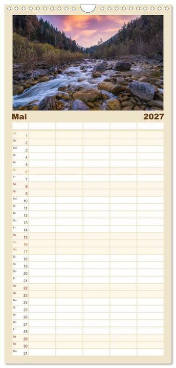 Produktbild: Familienplaner 2027 - Flusswelt Schweiz mit 5 Spalten (Wandkalender, 21 x 45 cm) CALVENDO