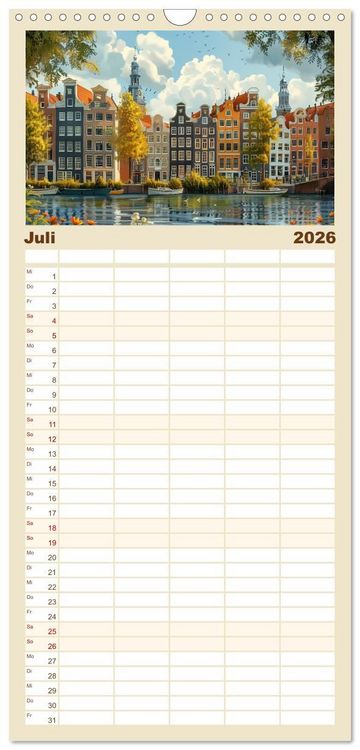 Produktbild: Familienplaner 2026 - Reisest&auml;dte Europas mit 5 Spalten (Wandkalender, 21 x 45 cm) CALVENDO