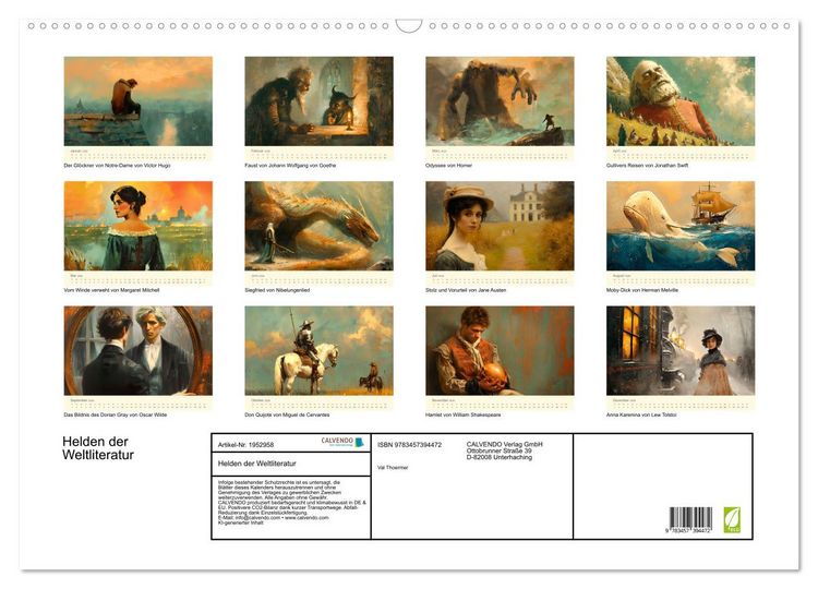 Produktbild: Helden der Weltliteratur (Wandkalender 2026 DIN A2 quer), CALVENDO Monatskalender