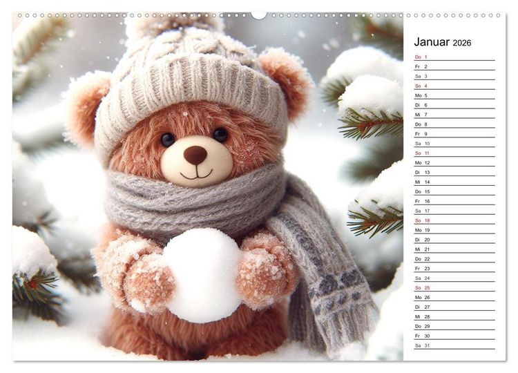 Produktbild: Teddys - Die Jahresreise der KI-Teddyb&auml;ren (Wandkalender 2026 DIN A2 quer), CALVENDO Monatskalender