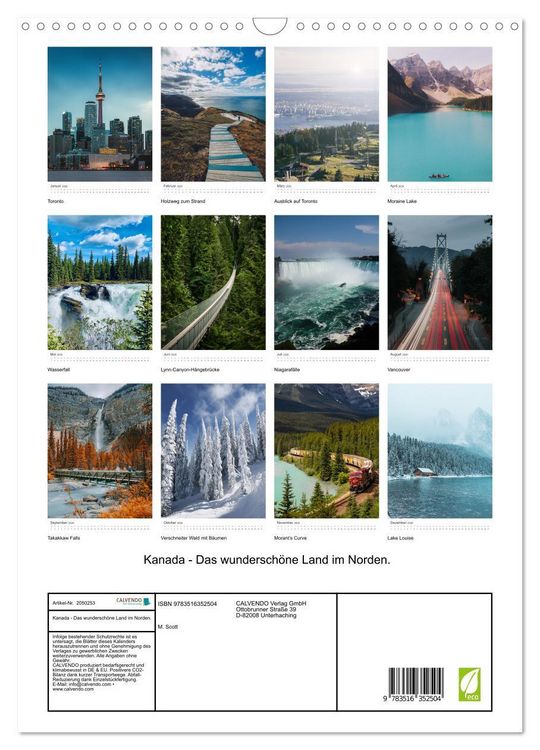 Produktbild: Kanada - Das wundersch&ouml;ne Land im Norden. (Wandkalender 2026 DIN A3 hoch), CALVENDO Monatskalender