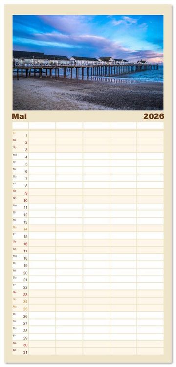 Produktbild: Familienplaner 2026 - Seebr&uuml;cken im Vereinigten K&ouml;nigreich mit 5 Spalten (Wandkalender, 21 x 45 cm) CALVENDO