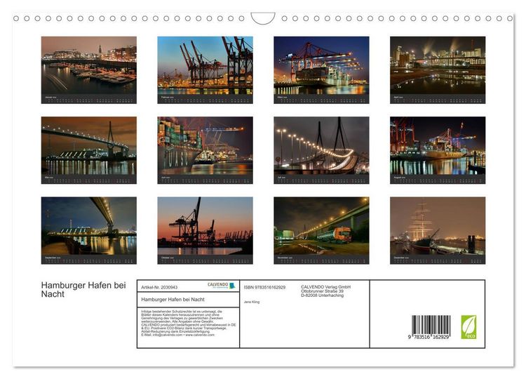 Produktbild: Hamburger Hafen bei Nacht (Wandkalender 2026 DIN A3 quer), CALVENDO Monatskalender