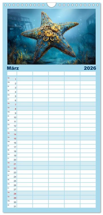 Produktbild: Familienplaner 2026 - Aqua Mechanica &ndash; Steampunk unter dem Meer mit 5 Spalten (Wandkalender, 21 x 45 cm) CALVENDO