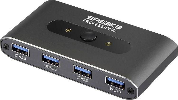 Produktbild: SpeaKa Professional 2 Port USB 3.2 Gen 1-Umschalter (USB 3.0) Grau