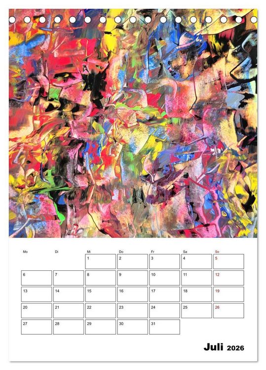 Produktbild: Ungeb&auml;ndigt frei - Abstrakte Malerei - dynamische Linien in leuchtenden Farbr&auml;umen (Tischkalender 2026 DIN A5 hoch), CALVENDO Monatskalender