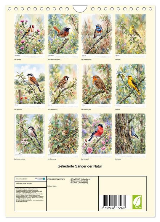 Produktbild: Gefiederte S&auml;nger der Natur (Wandkalender 2027 DIN A4 hoch), CALVENDO Monatskalender