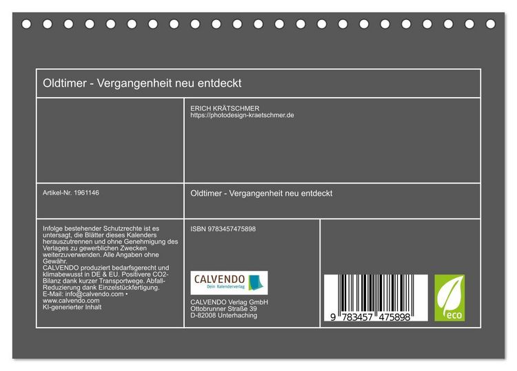 Produktbild: Oldtimer - Vergangenheit neu entdeckt (Tischkalender 2026 DIN A5 quer), CALVENDO Monatskalender