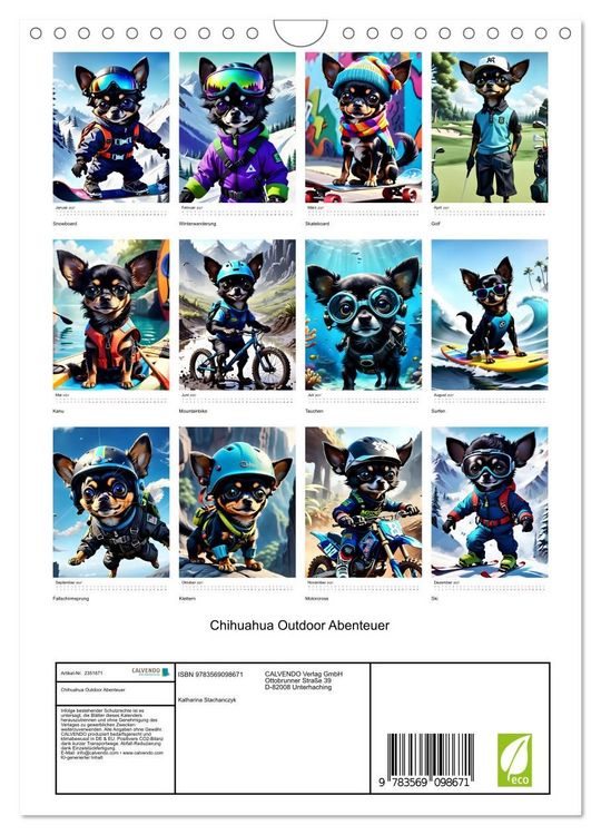Produktbild: Chihuahua Outdoor Abenteuer (Wandkalender 2027 DIN A4 hoch), CALVENDO Monatskalender