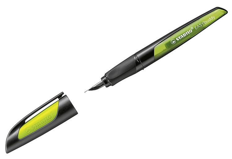 Produktbild: STABILO Schulf&uuml;ller mit Standard-Feder M -   EASYbuddy in schwarz/limette - Schreibfarbe blau (l&ouml;schbar) - Einzelstift - inklusive Patrone