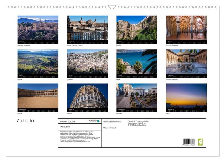 Produktbild: Andalusien (Wandkalender 2026 DIN A2 quer), CALVENDO Monatskalender