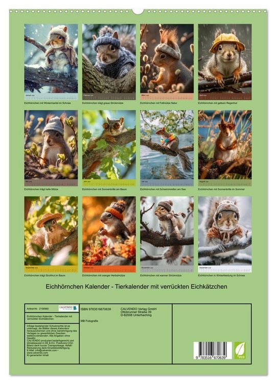 Produktbild: Eichh&ouml;rnchen Kalender - Tierkalender mit verr&uuml;ckten Eichk&auml;tzchen (hochwertiger Premium Wandkalender 2026 DIN A2 hoch), Kunstdruck in Hochglanz