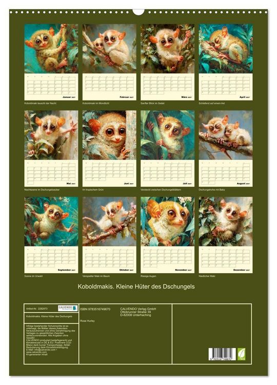 Produktbild: Koboldmakis. Kleine H&uuml;ter des Dschungels (Wandkalender 2027 DIN A2 hoch), CALVENDO Monatskalender