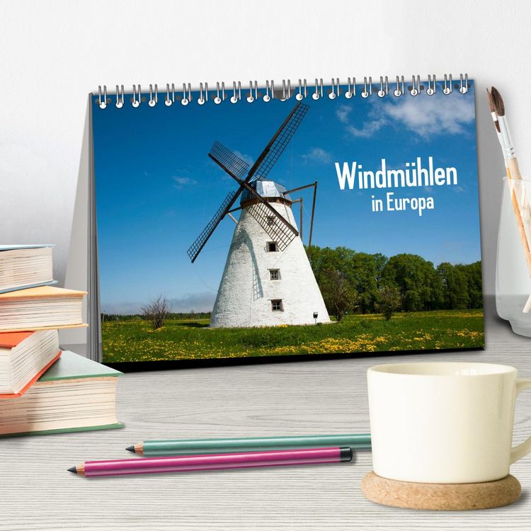Produktbild: Windm&uuml;hlen in Europa (Tischkalender 2026 DIN A5 quer), CALVENDO Monatskalender