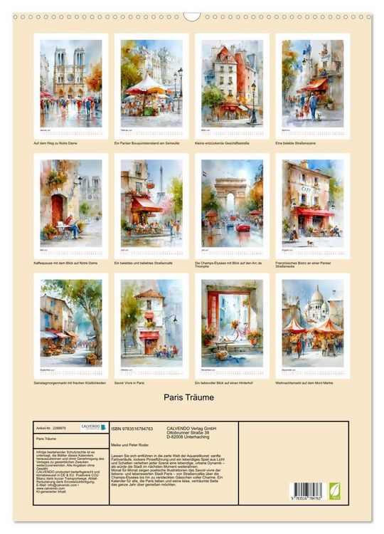 Produktbild: Paris Tr&auml;ume (Wandkalender 2027 DIN A2 hoch), CALVENDO Monatskalender