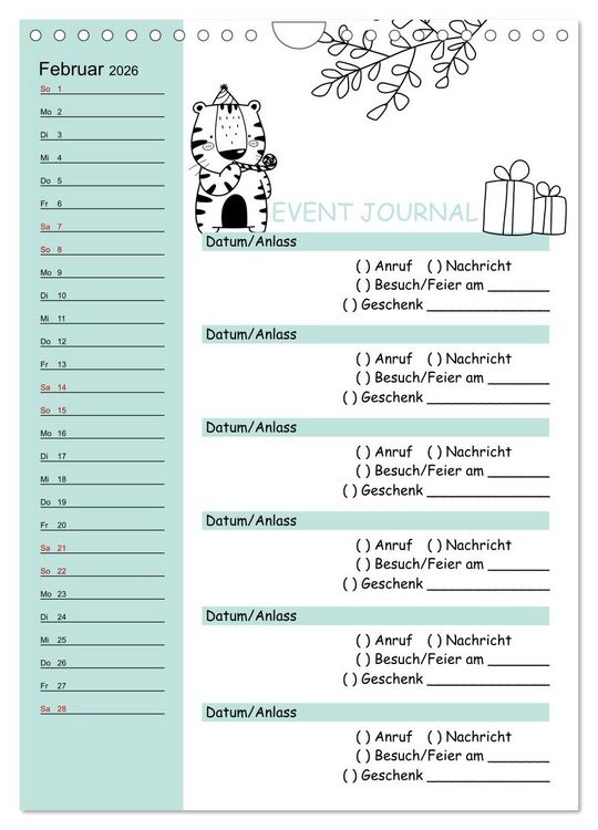 Produktbild: Geburtstagsplaner Doodle Tiere - F&uuml;r Termine, Geschenke, Eventdetails & mehr (Wandkalender 2026 DIN A4 hoch), CALVENDO Monatskalender