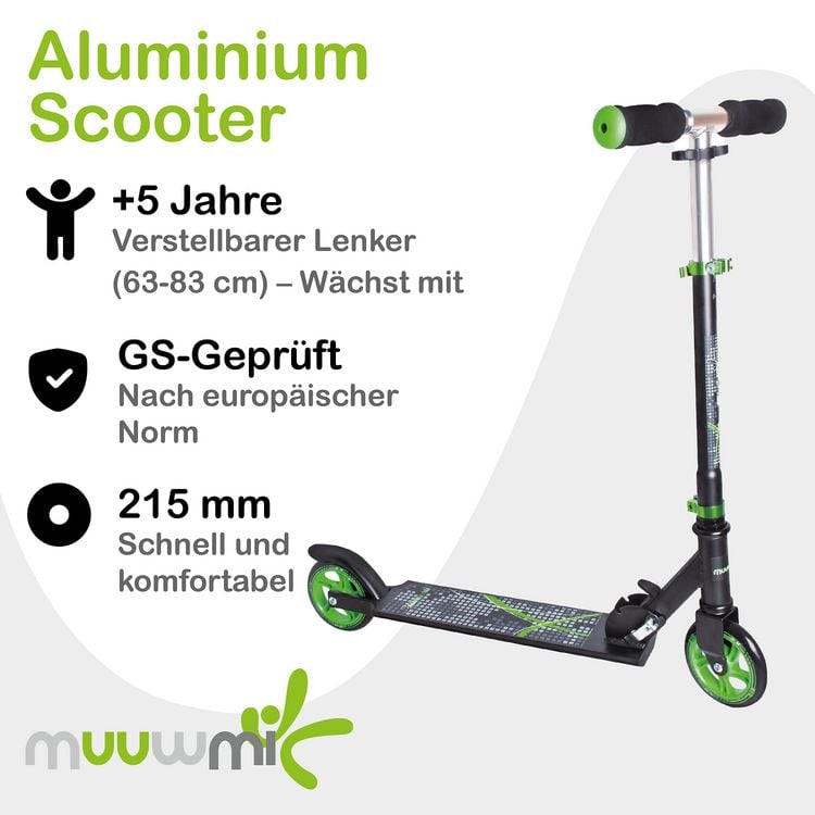 Produktbild: muuwmi Aluminium Scooter 125 mm schwarz-gr&uuml;n