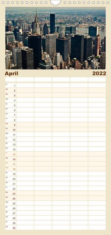 Produktbild: Familienplaner Ansichten einer Stadt: New York (Wandkalender 2022 , 21 cm x 45 cm, hoch)