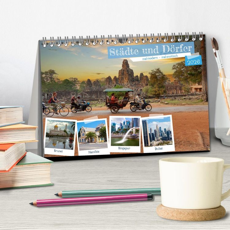Produktbild: St&auml;dte und D&ouml;rfer, mal modern - mal exotisch (Tischkalender 2026 DIN A5 quer), CALVENDO Monatskalender