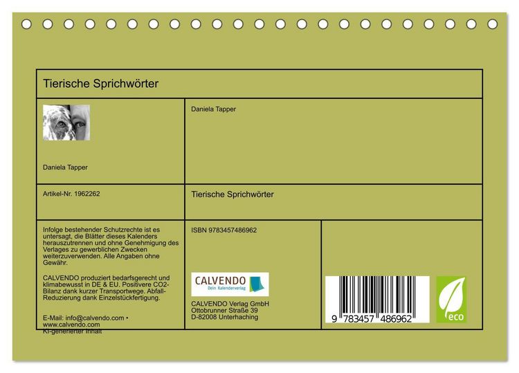 Produktbild: Tierische Sprichw&ouml;rter (Tischkalender 2026 DIN A5 quer), CALVENDO Monatskalender