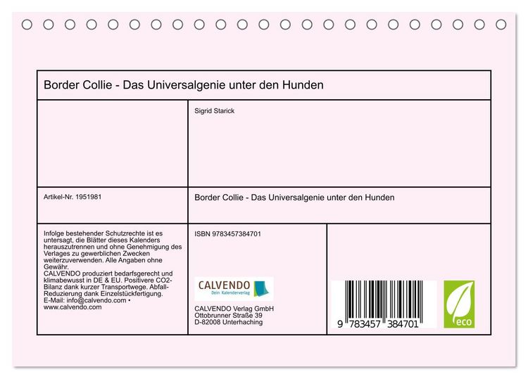 Produktbild: Border Collie - Das Universalgenie unter den Hunden (Tischkalender 2026 DIN A5 quer), CALVENDO Monatskalender