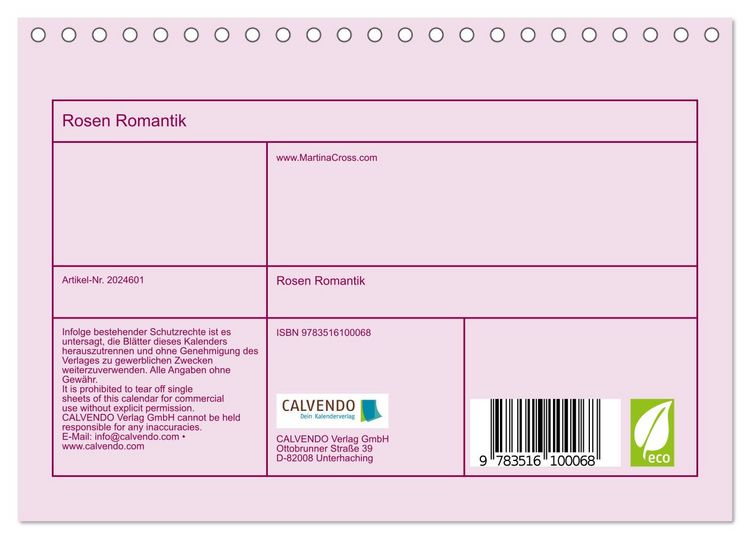 Produktbild: Rosen Romantik (Tischkalender 2026 DIN A5 quer), CALVENDO Monatskalender