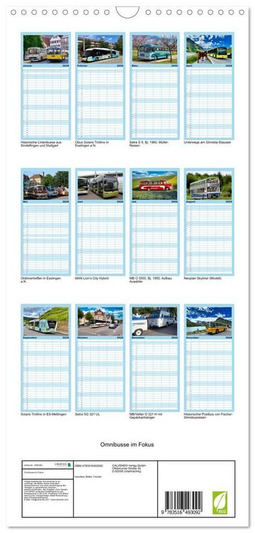 Produktbild: Familienplaner 2026 - Omnibusse im Fokus mit 5 Spalten (Wandkalender, 21 x 45 cm) CALVENDO