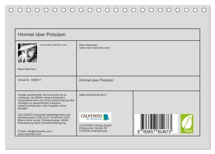Produktbild: Himmel &uuml;ber Potsdam (Tischkalender 2026 DIN A5 quer), CALVENDO Monatskalender