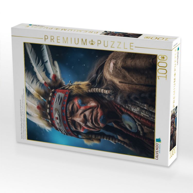 Produktbild: CALVENDO Puzzle Stolzer Blick: Ein H&auml;uptling und sein majest&auml;tischer Kopfschmuck | 1000 Teile Lege-Gr&ouml;&szlig;e 64x48cm Foto-Puzzle f&uuml;r gl&uuml;ckliche Stunden