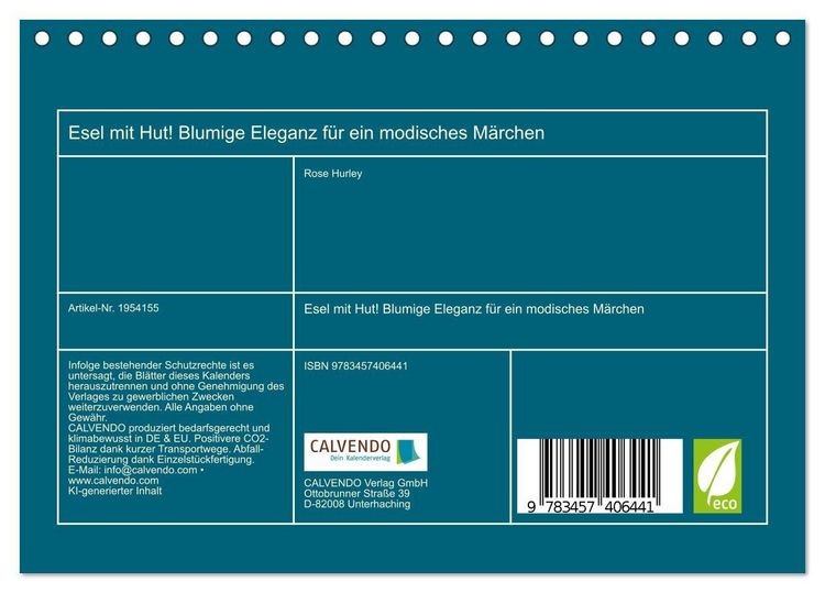 Produktbild: Esel mit Hut! Blumige Eleganz f&uuml;r ein modisches M&auml;rchen (Tischkalender 2026 DIN A5 quer), CALVENDO Monatskalender